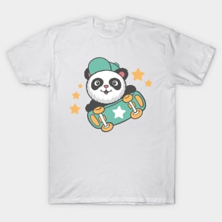Cute Panda Cartoon Playing Skateboard T-Shirt